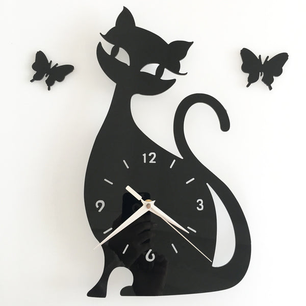 Orologio da parete Gatto con farfalle