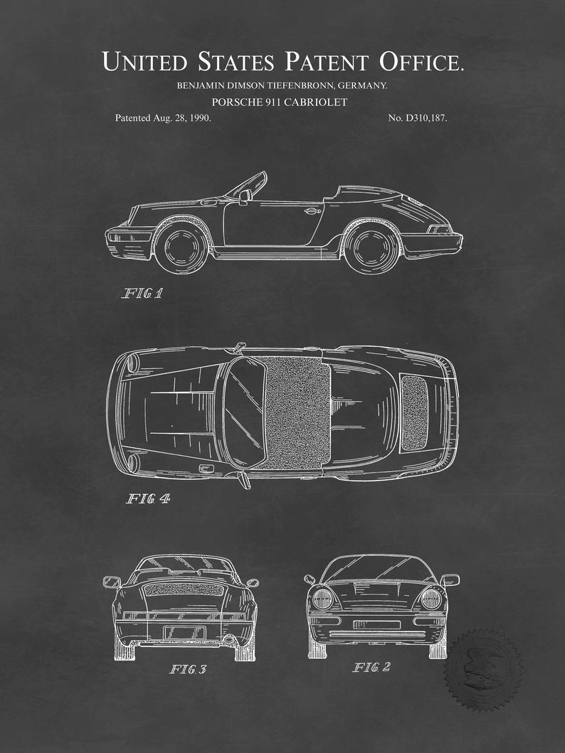 Poster Brevetto Porsche 911 tecnico