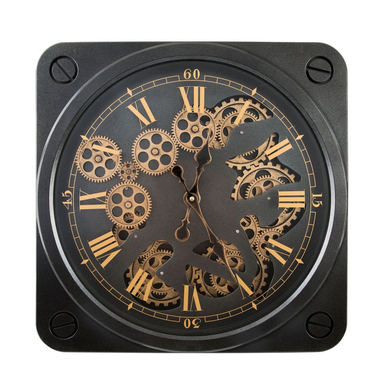 Orologio da parete Ingranaggi quadrato dorato