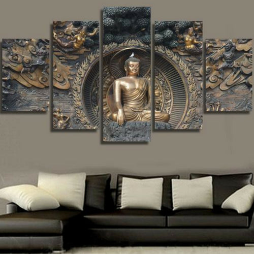 Quadro su tela Buddha stilizzato a cinque pannelli