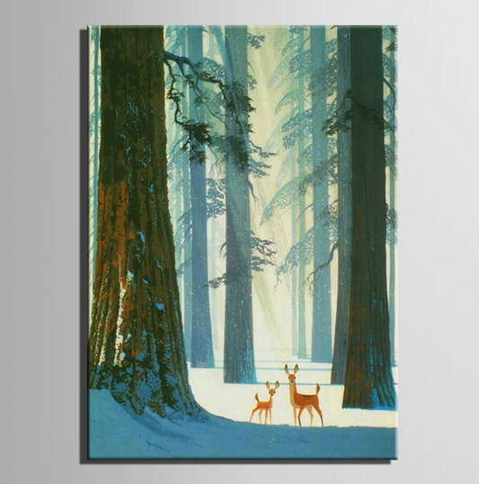 Quadro su tela Cervi nella foresta innevata