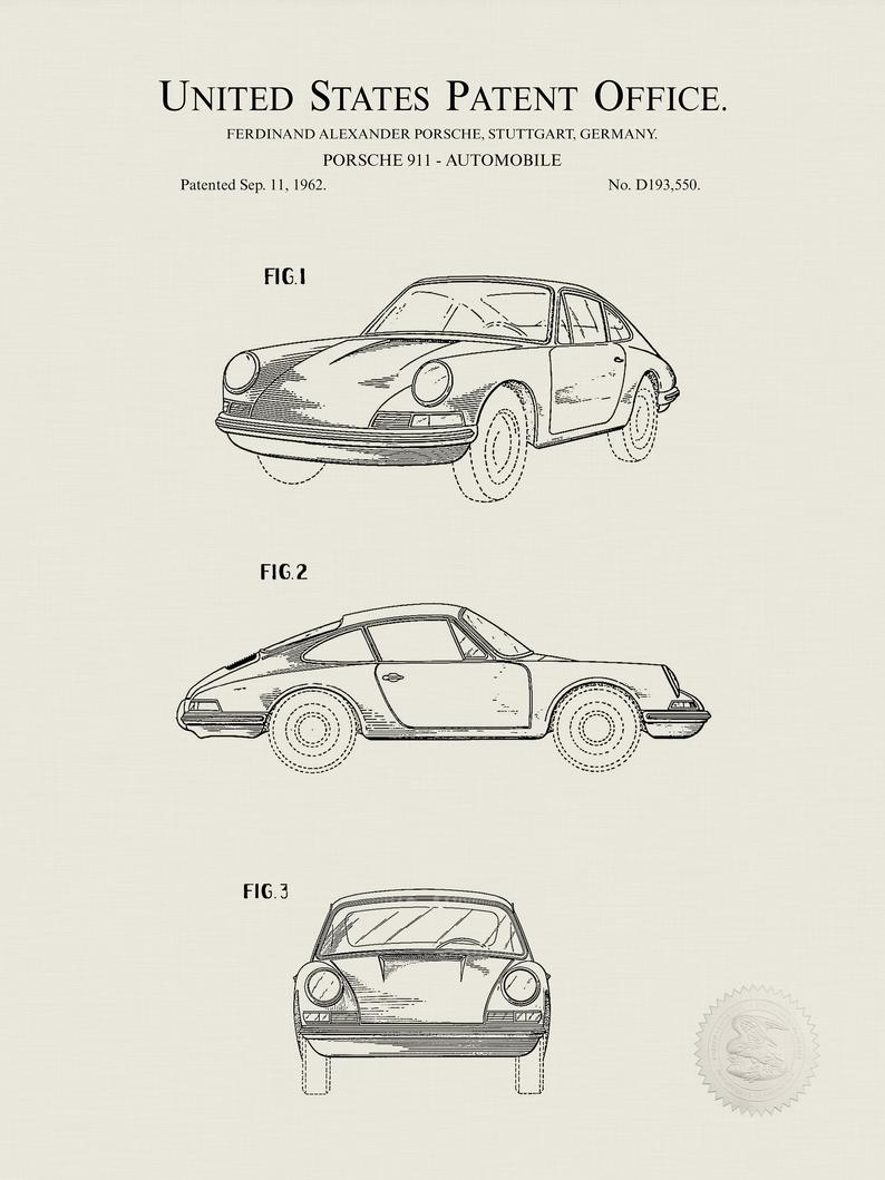 Poster Brevetto Porsche 911 tecnico