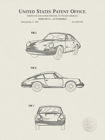 Poster Brevetto Porsche 911 tecnico