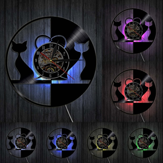 Orologio da parete Gatti neon silhouette
