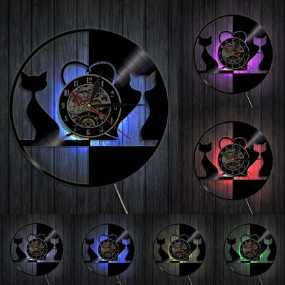 Orologio da parete Gatti neon silhouette