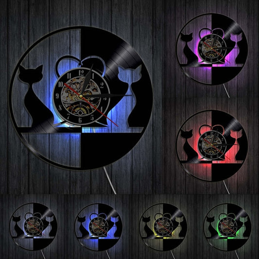 Orologio da parete Gatti neon silhouette