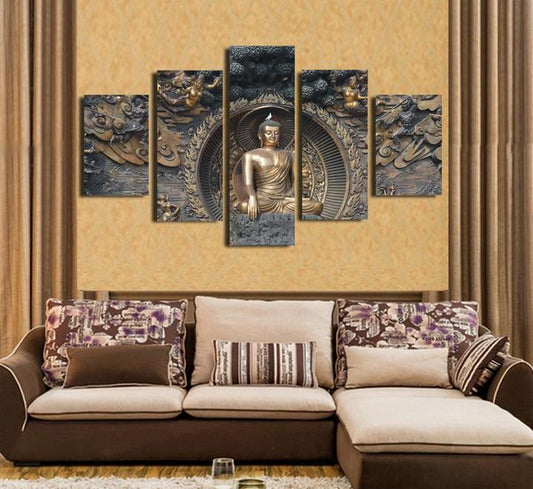 Quadro su tela Buddha stilizzato a cinque pannelli