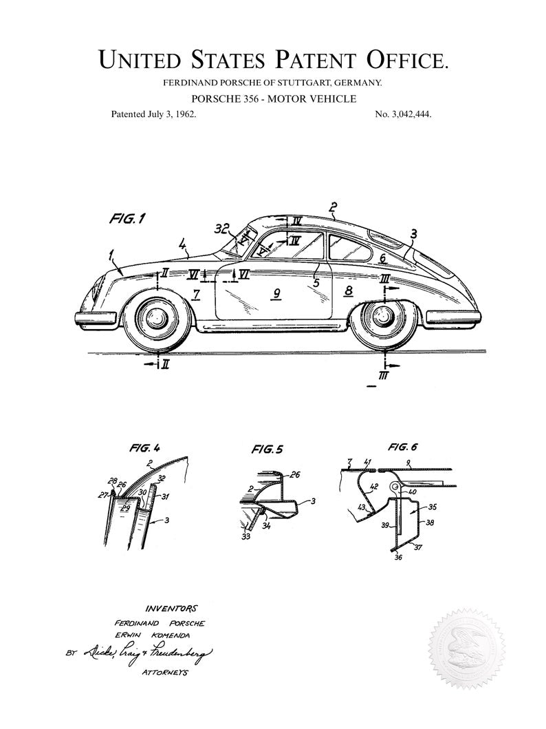 Poster Brevetto Porsche 911 tecnico