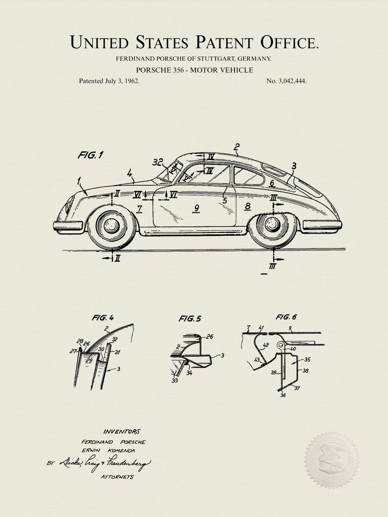 Poster Brevetto Porsche 911 tecnico