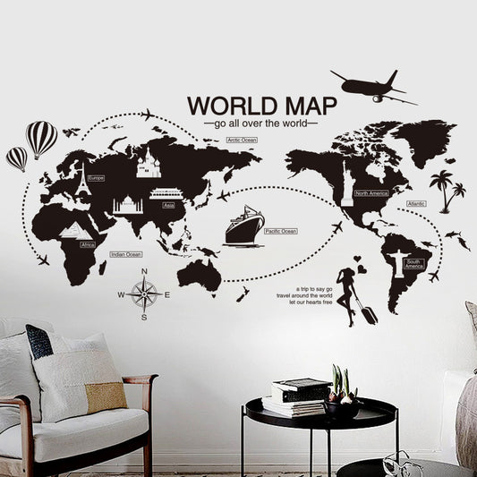 Adesivo murale Mappa del mondo nera