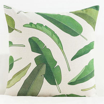 Cuscino tessuto stampa foglie tropicali monstera