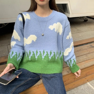 Maglione stampa nuvole dipinto