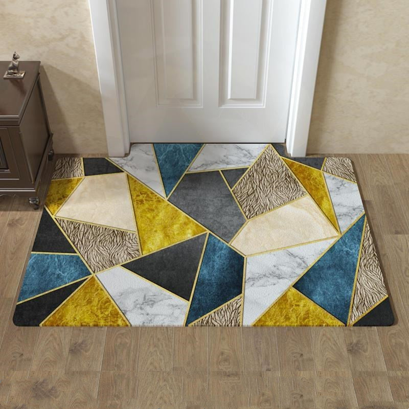 Tappeto patchwork triangoli blu giallo nero