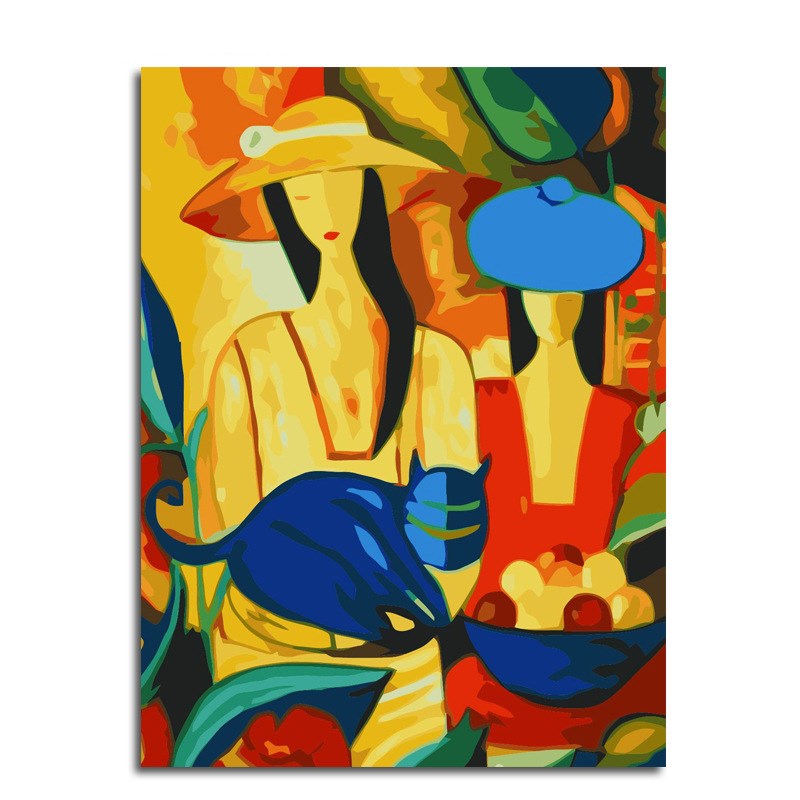 Quadro astratto donna e gatto