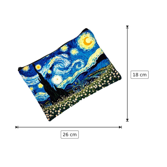 Pochette Notte Stellata di Van Gogh in lino - 26×18 cm