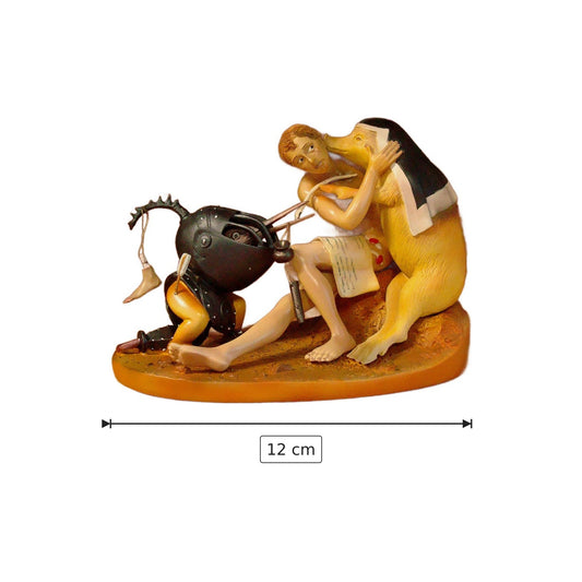Hieronymus Bosch - Maiale con uomo e uccello mostro - h 12 cm - Scultura 3D - Fatta e Dipinta a Mano