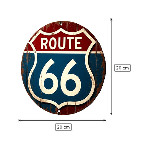 Insegna Rotonda Vintage - Route 66 - 20x20 cm