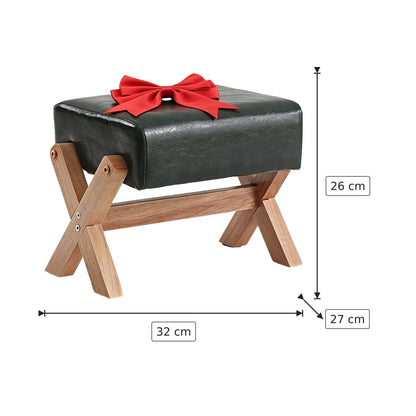 Panchetto in Legno Massello - Verde Scuro + Legno 32×26×27 cm