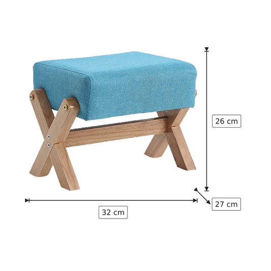 Panchetto in Legno Massello - Blu + Legno 32×26×27 cm