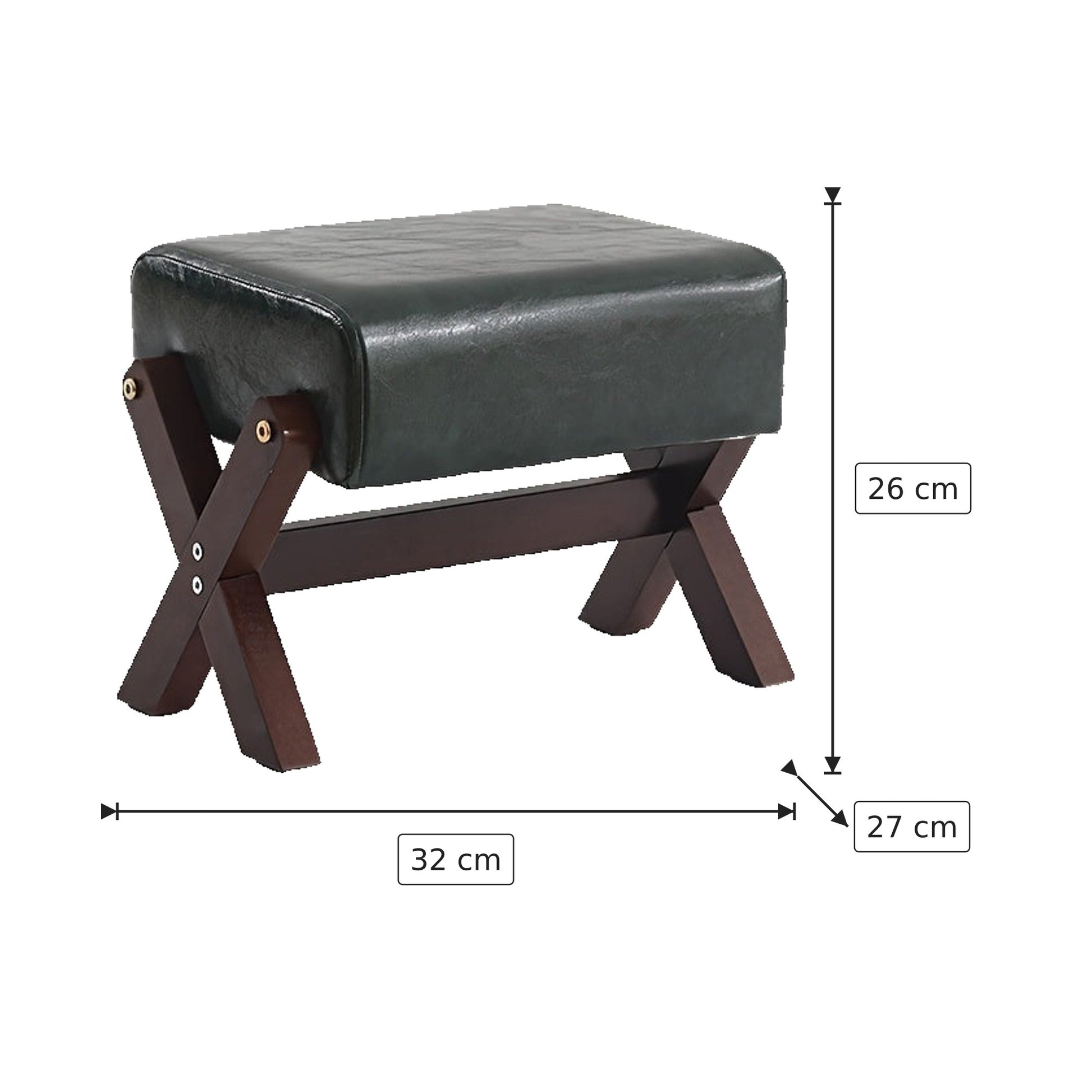 Panchetto in Legno Massello - Verde Scuro + Noce 32×26×27 cm