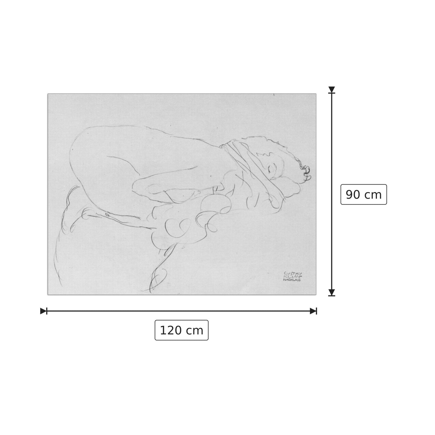 Crouching to right - Klimt Gustav - cm 120x90 - Pannello in MDF