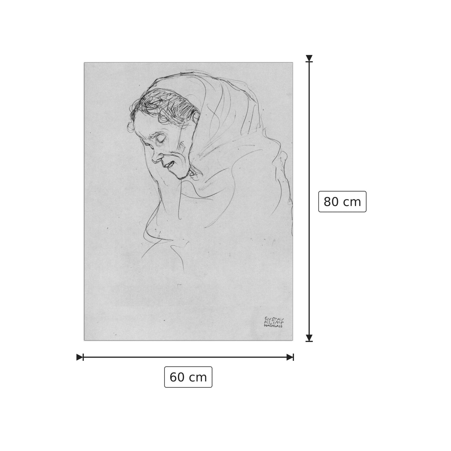 Head of an old woman in profile - Klimt Gustav - cm 60x80 - Pannello in MDF