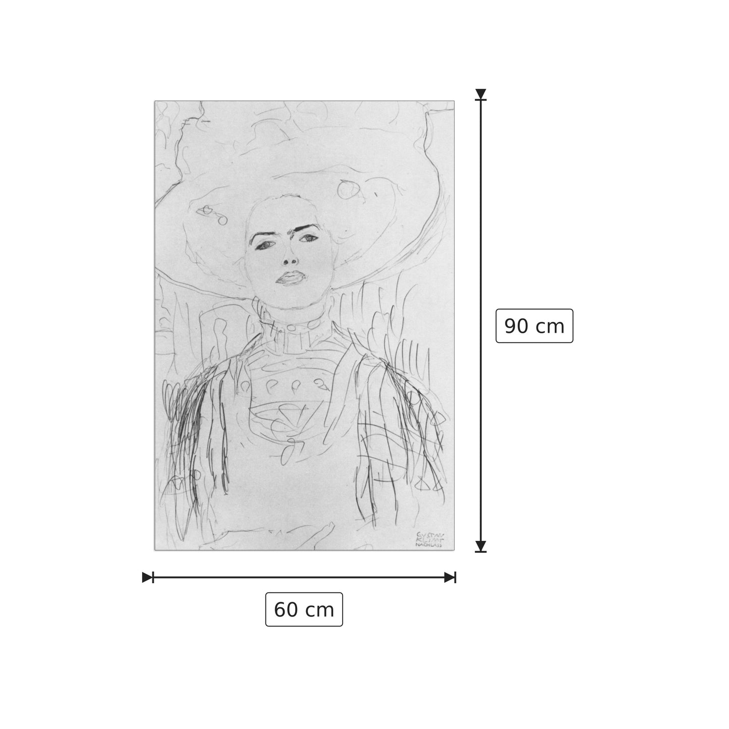 Image of a girl with a big hat - Klimt Gustav - cm 60x90 - Pannello in MDF
