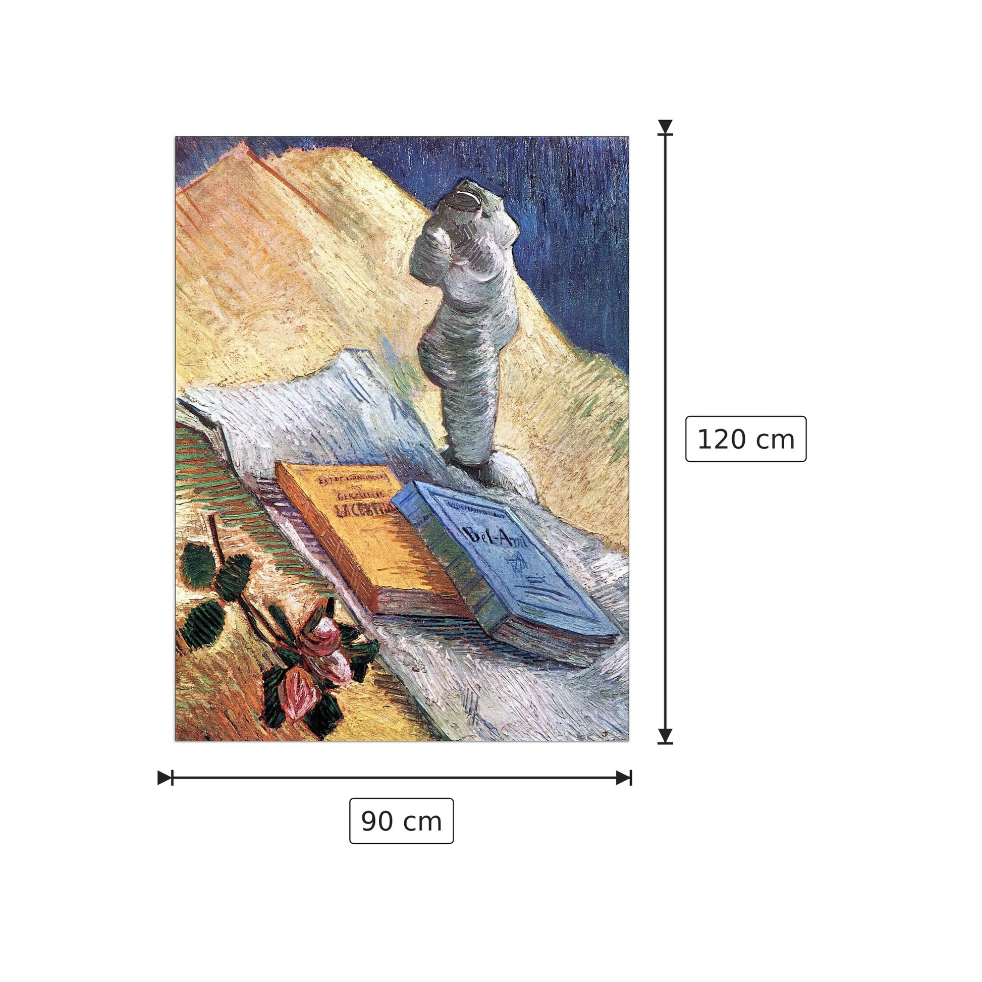 Still Life with torso, a rose and two novels - Van Gogh Vincent - cm 90x120 - Pannello in MDF