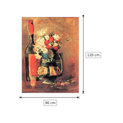 Vase of white carnations and rose and bottle - Van Gogh Vincent - cm 90x120 - Pannello in MDF