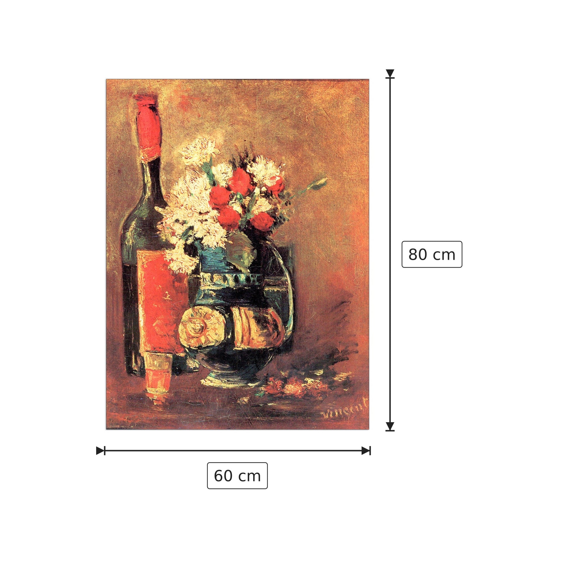 Vase of white carnations and rose and bottle - Van Gogh Vincent - cm 60x80 - Pannello in MDF