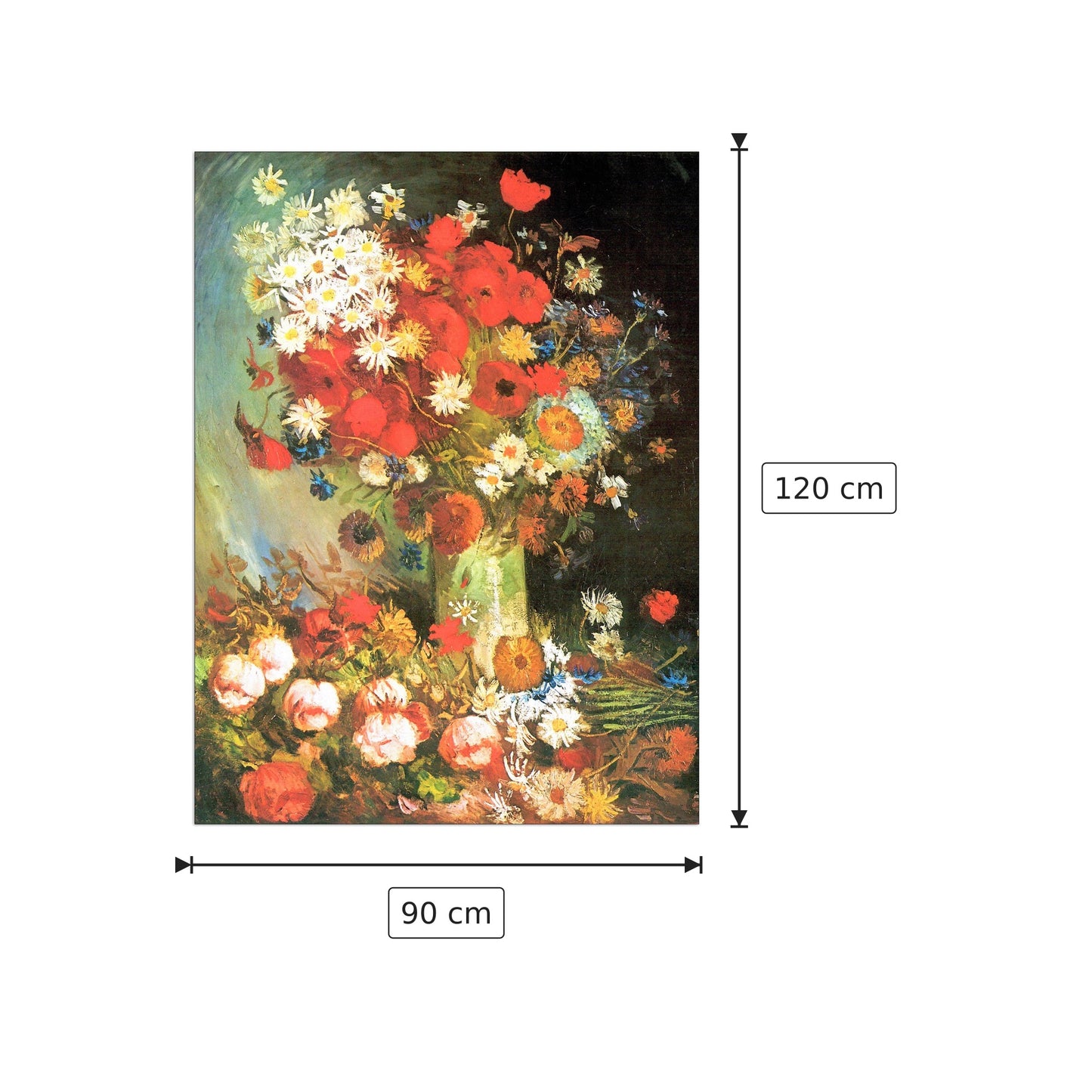 Vase with cornflowers and poppies, peonies and chrysanthemums - Van Gogh Vincent - cm 90x120 - Pannello in MDF
