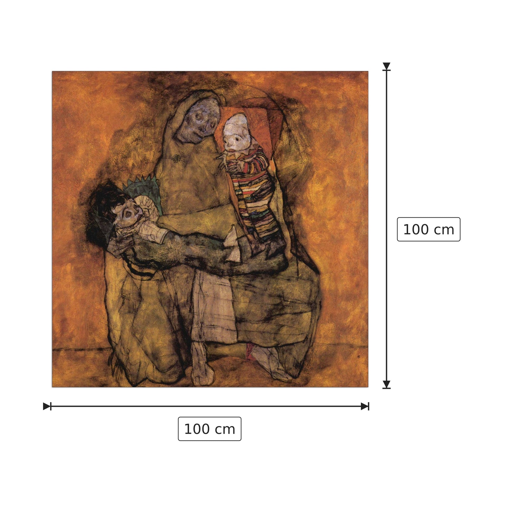 Mother with two children - Schiele Egon - cm 100x100 - Pannello in MDF