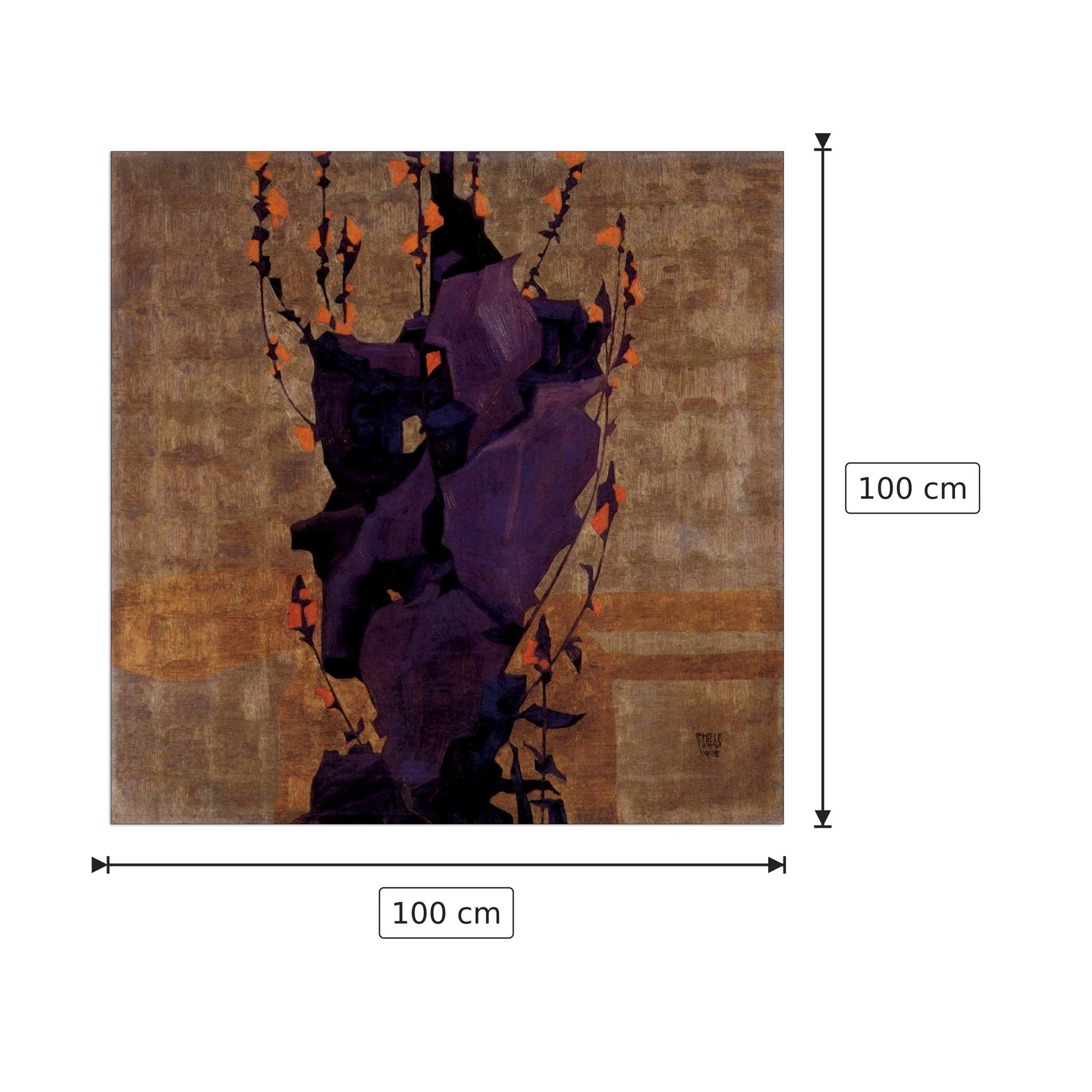Stylized floral before decorative background, style of life - Schiele Egon - cm 100x100 - Pannello in MDF