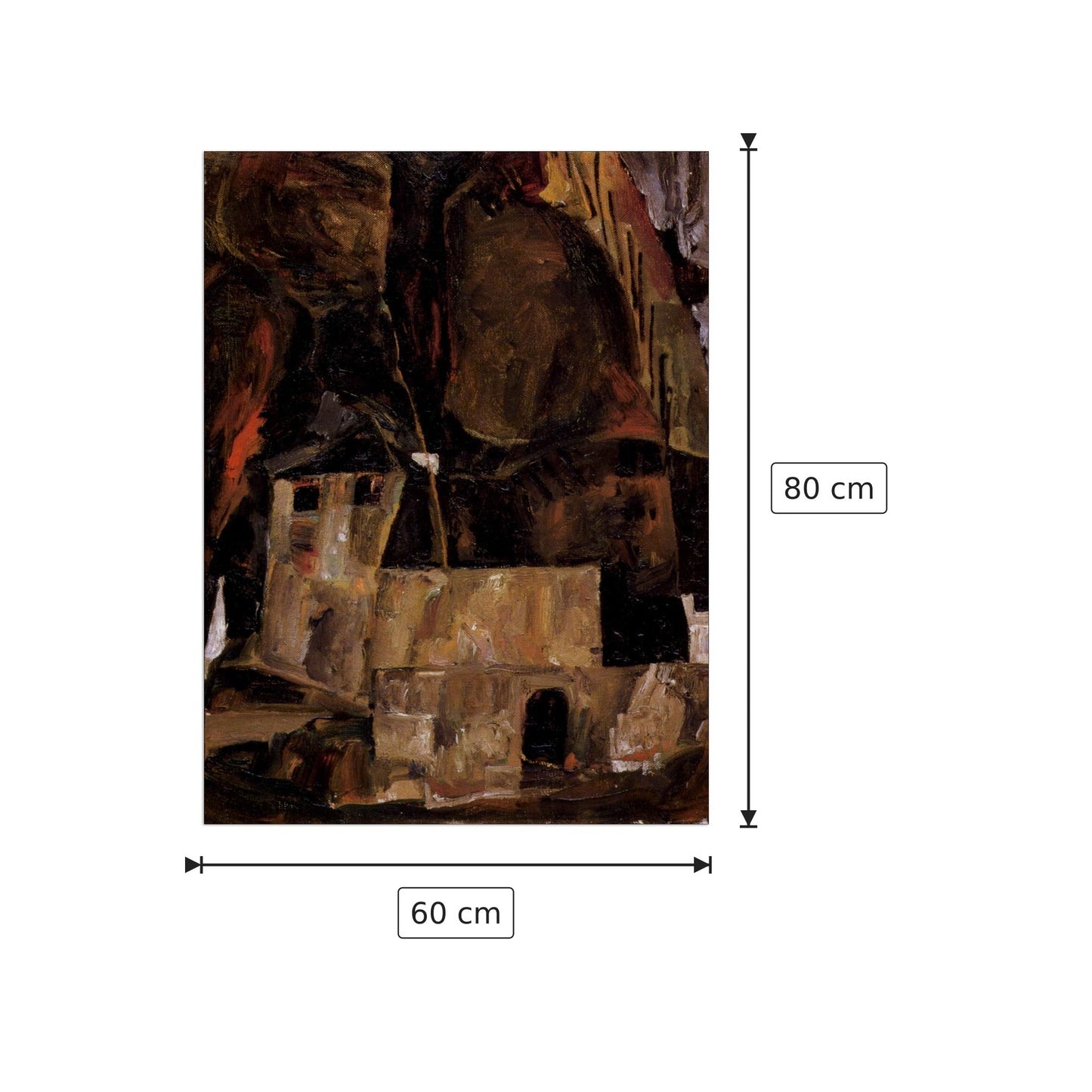 Wall and house and terrain with fence - Schiele Egon - cm 60x80 - Pannello in MDF