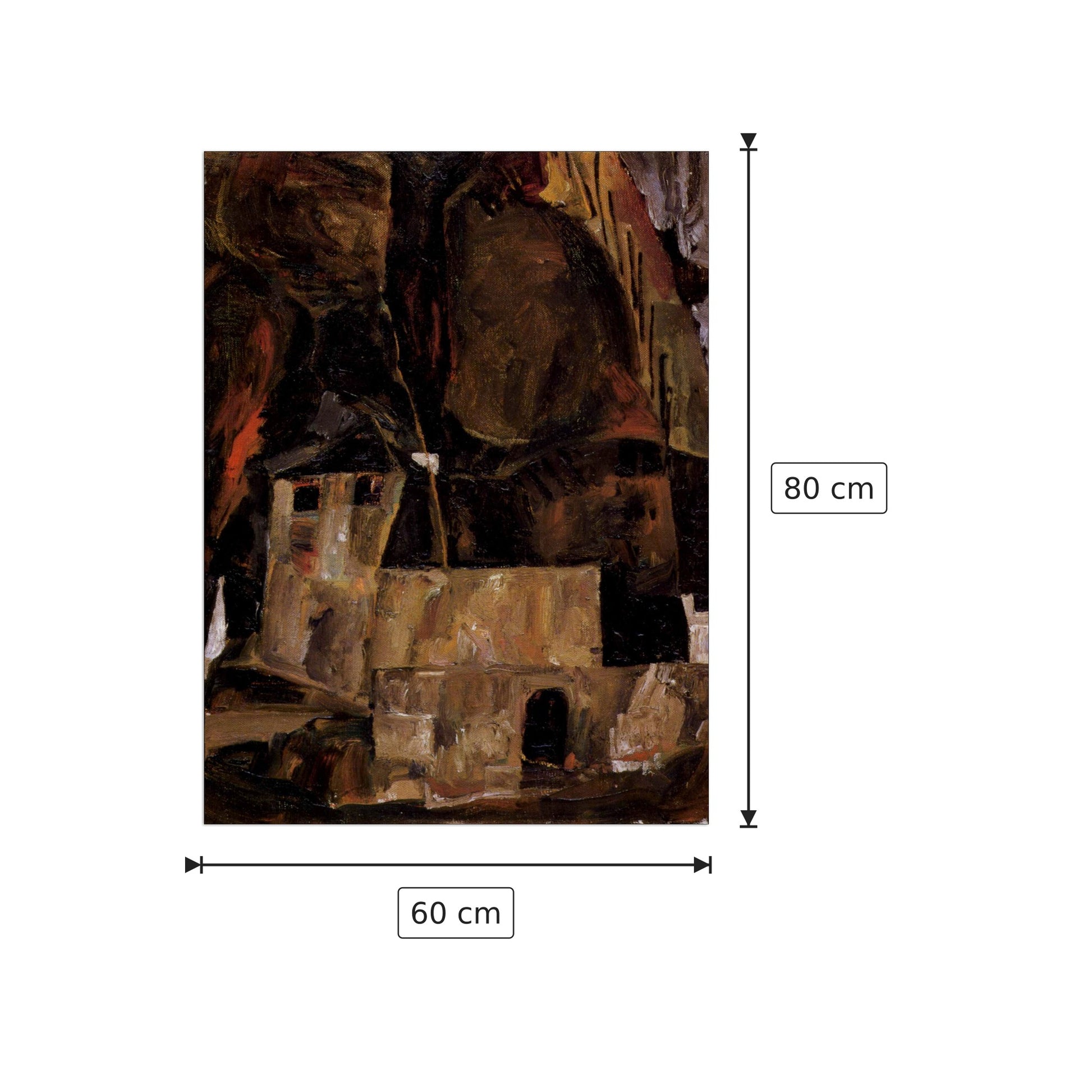 Wall and house and terrain with fence - Schiele Egon - cm 60x80 - Pannello in MDF