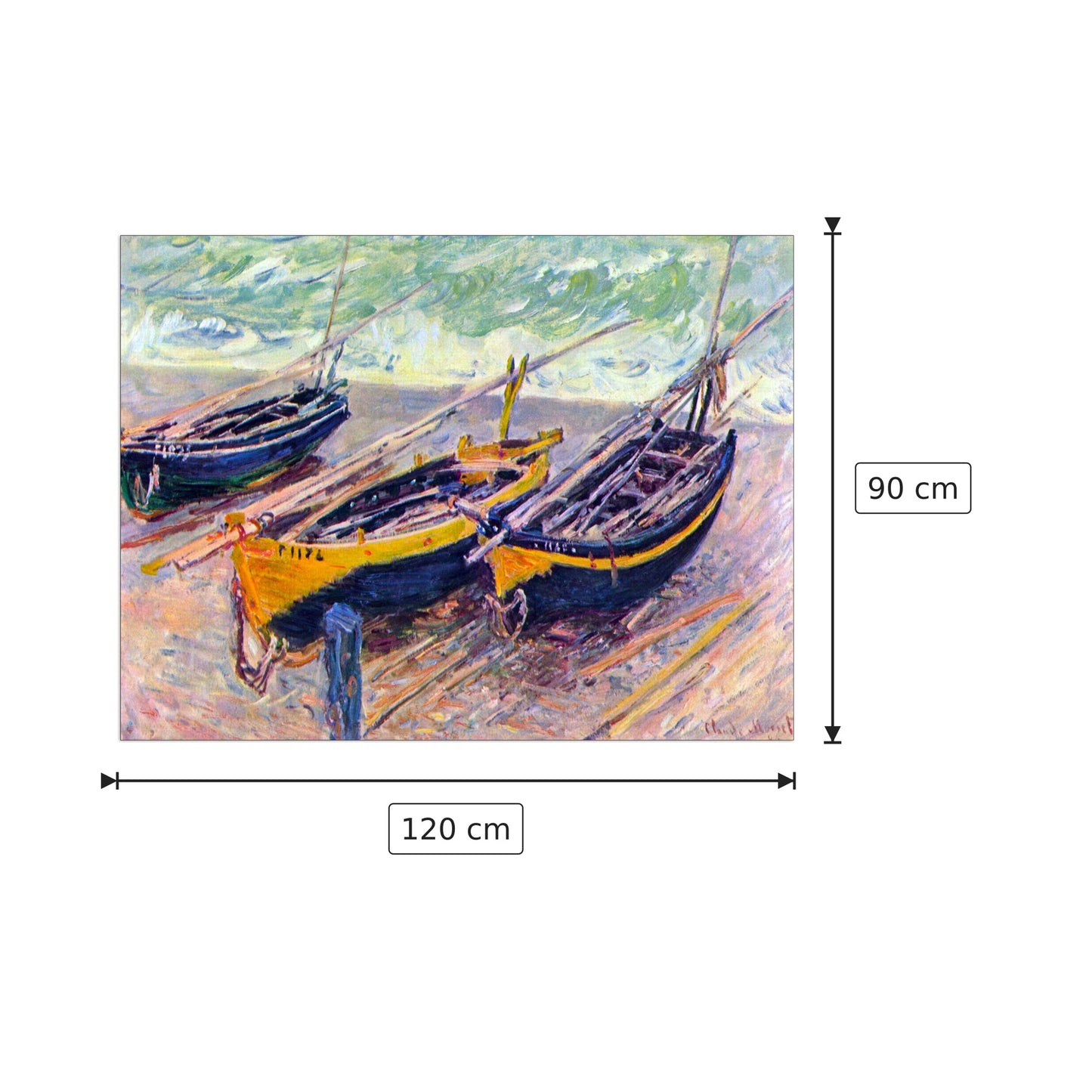 three fishing boats in Eretrat - Monet Claude - cm 120x90 - Pannello in MDF