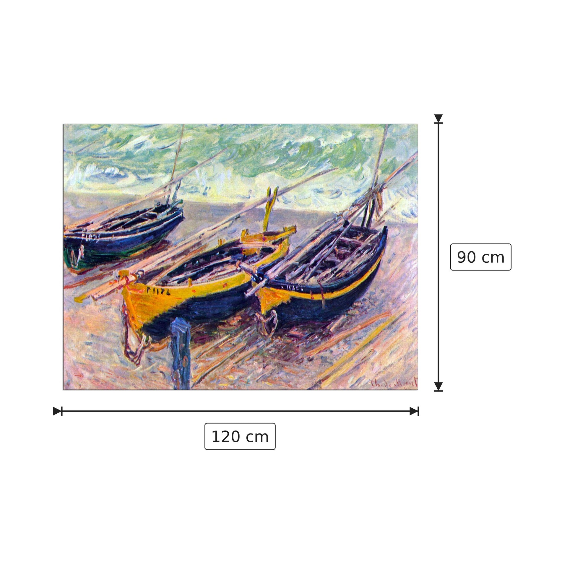 three fishing boats in Eretrat - Monet Claude - cm 120x90 - Pannello in MDF