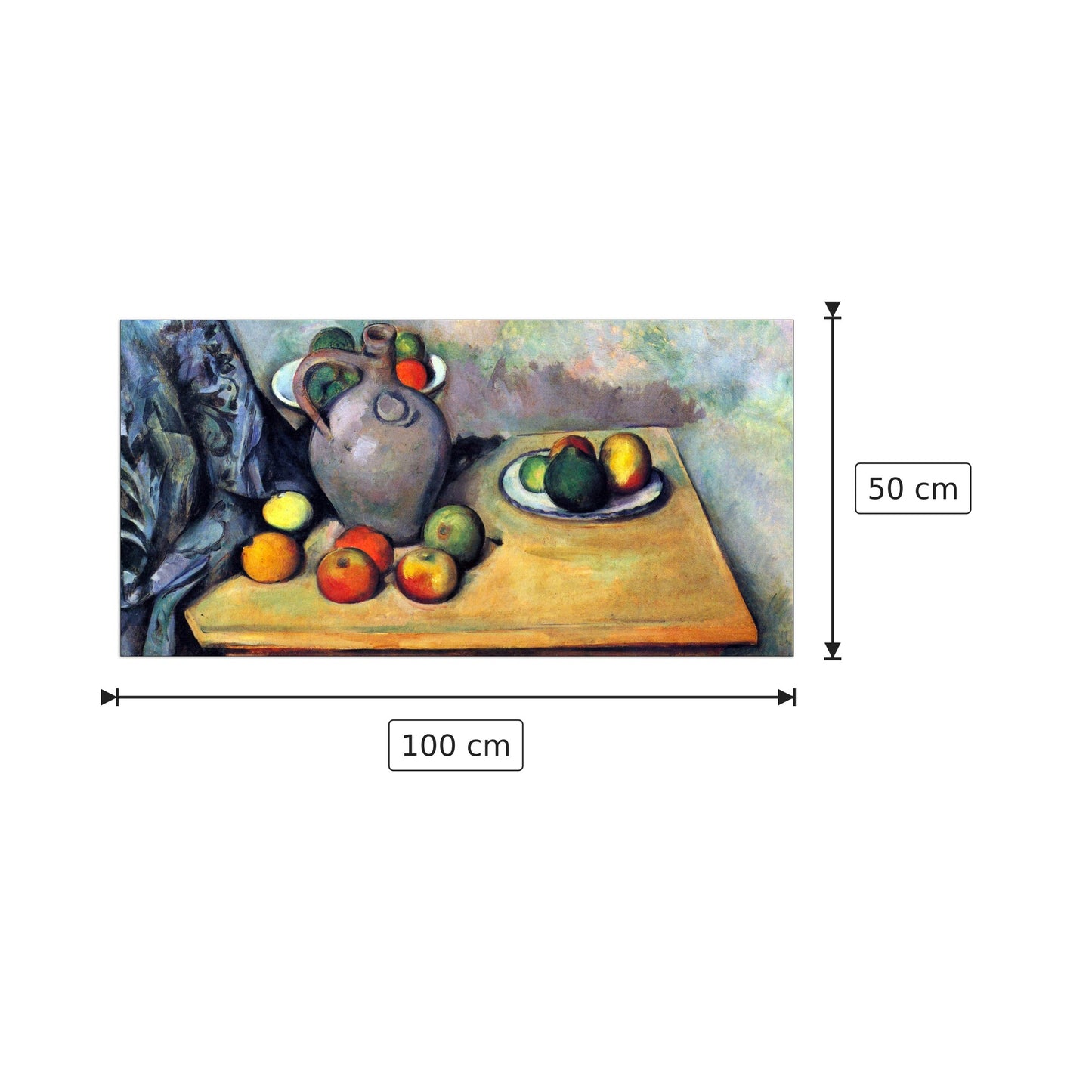 Still life, pitcher and fruit on a table - Cezanne Paul - cm 100x50 - Pannello in MDF