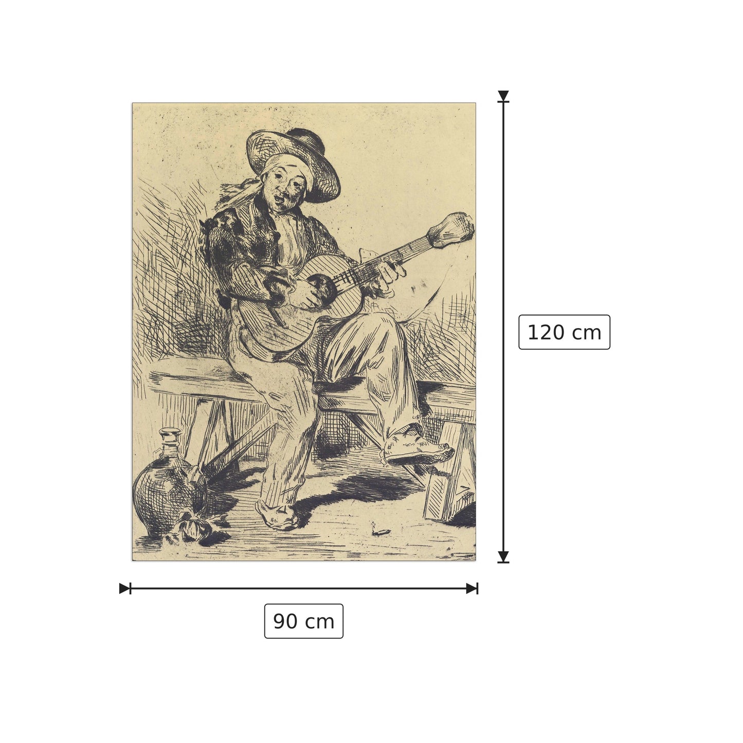 The guitar Player - Manet Édouard - cm 90x120 - Pannello in MDF