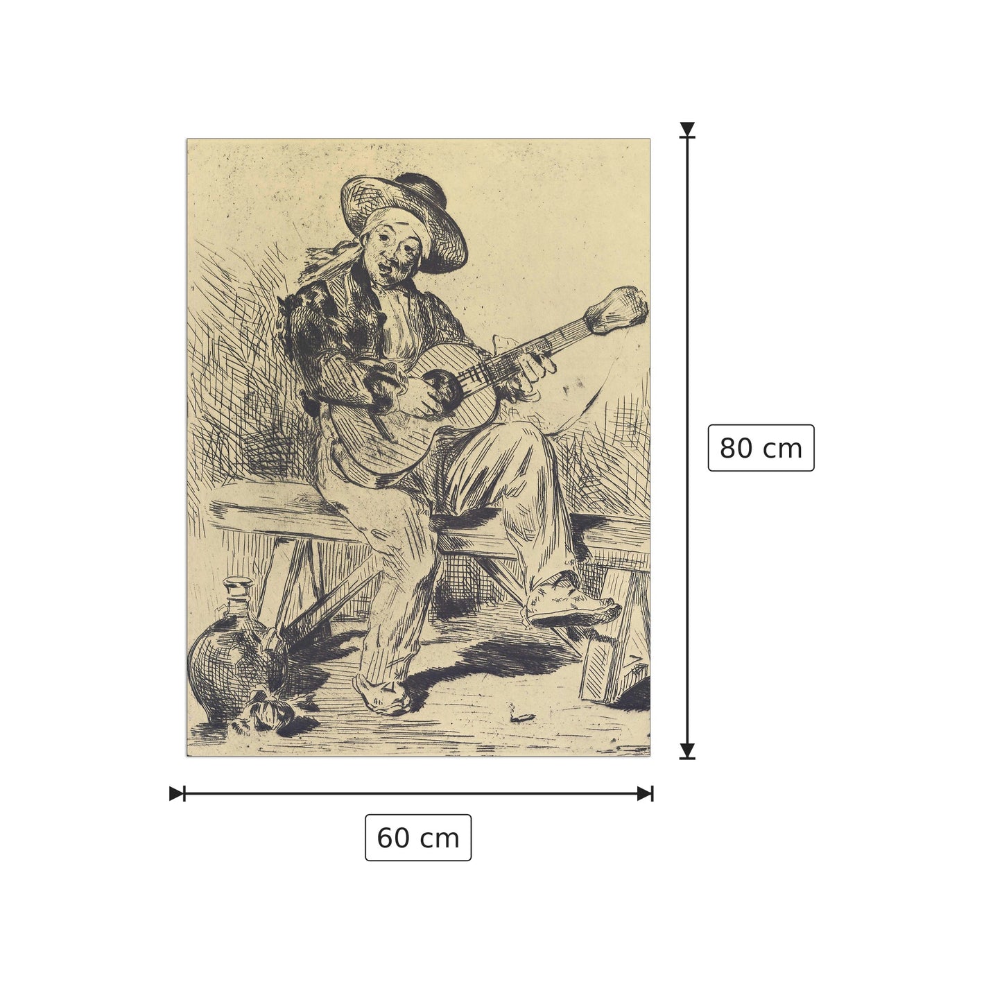 The guitar Player - Manet Édouard - cm 60x80 - Pannello in MDF