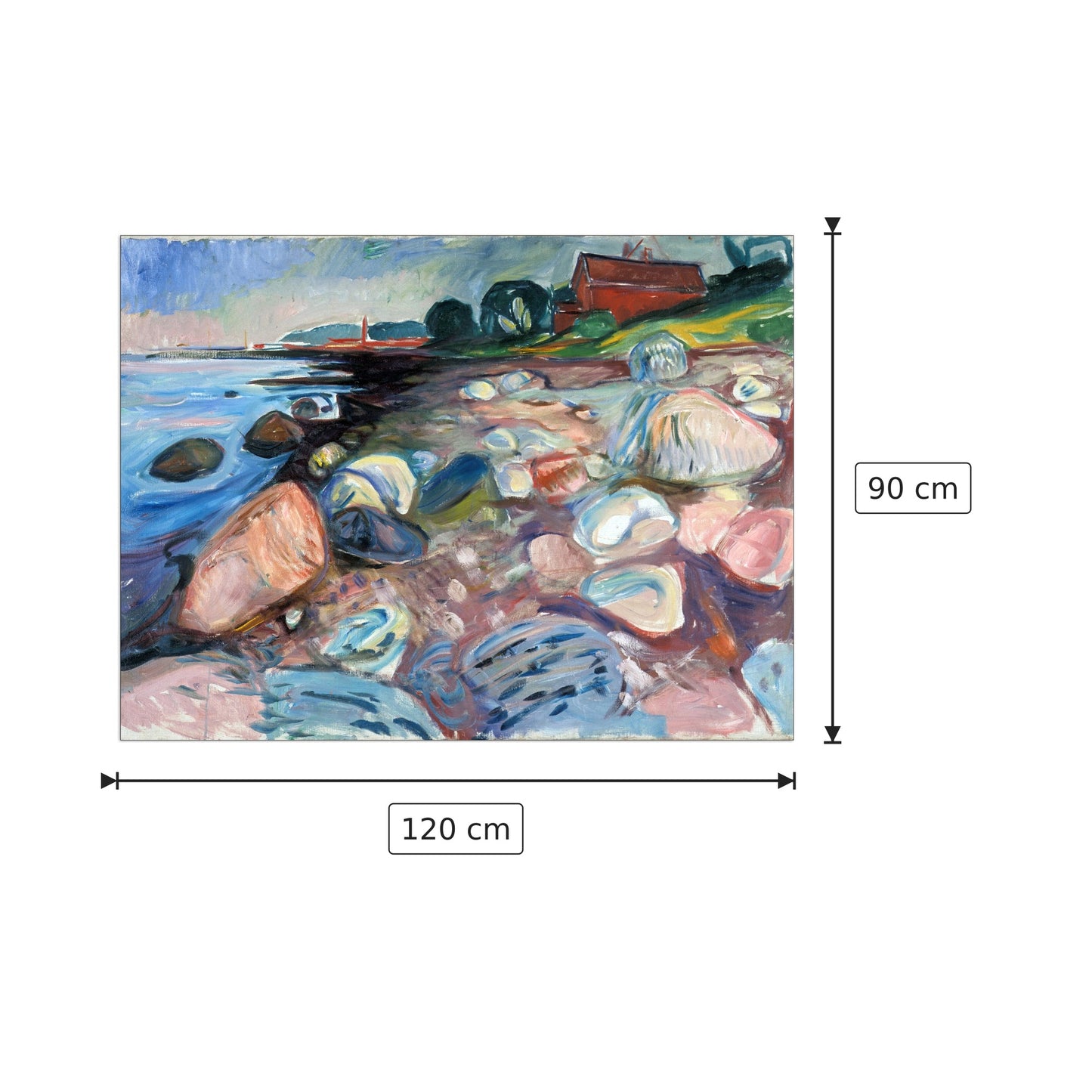 Shore with Red House - Munch Edvard - cm 120x90 - Pannello in MDF