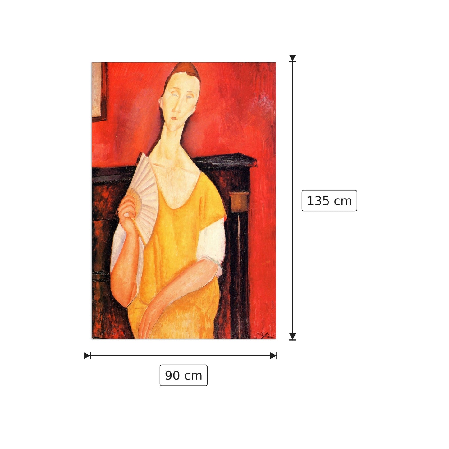 Portrait of Lunia Czechowska with fan - Modigliani Amedeo - cm 90x135 - Pannello in MDF
