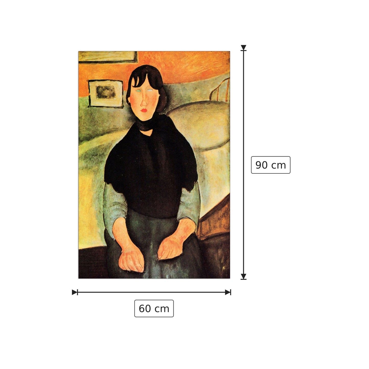 Young brown woman sitting on a bed - Modigliani Amedeo - cm 60x90 - Pannello in MDF