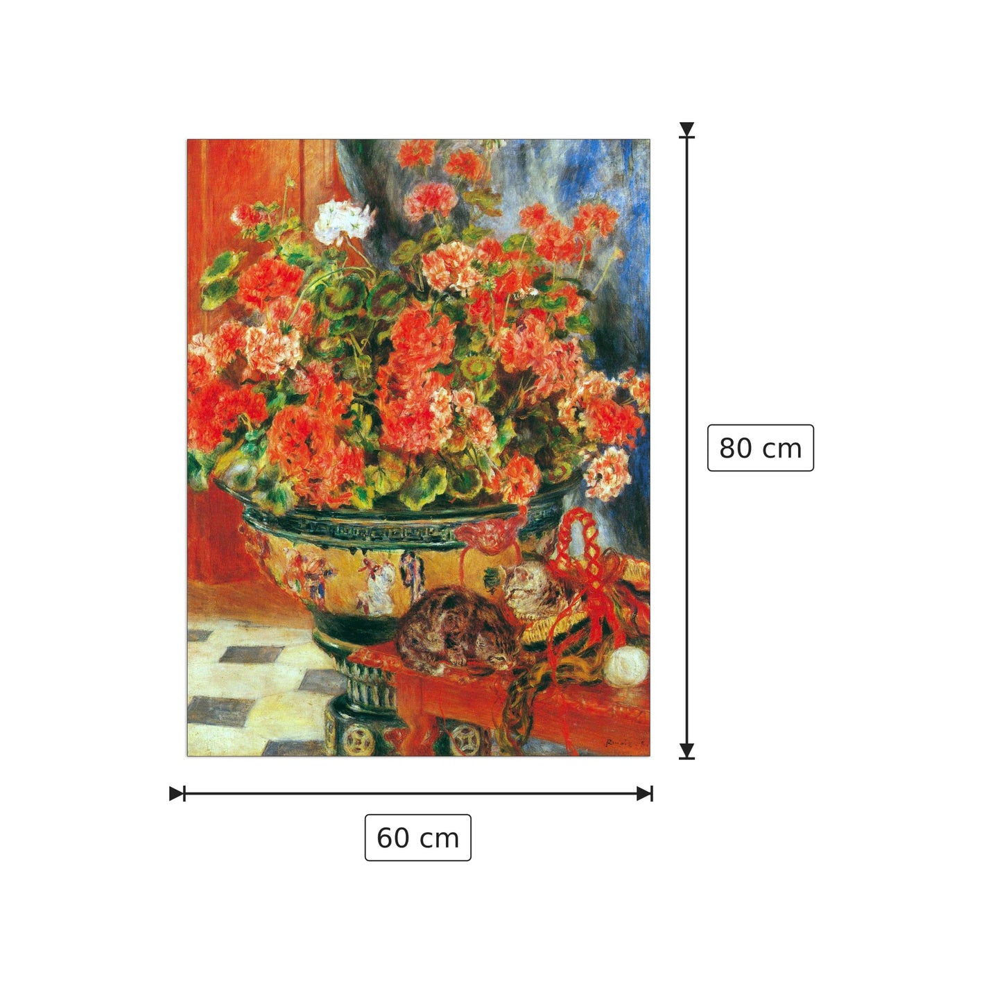 Geraniums and cats - Renoir Pierre-Auguste - cm 60x80 - Pannello in MDF