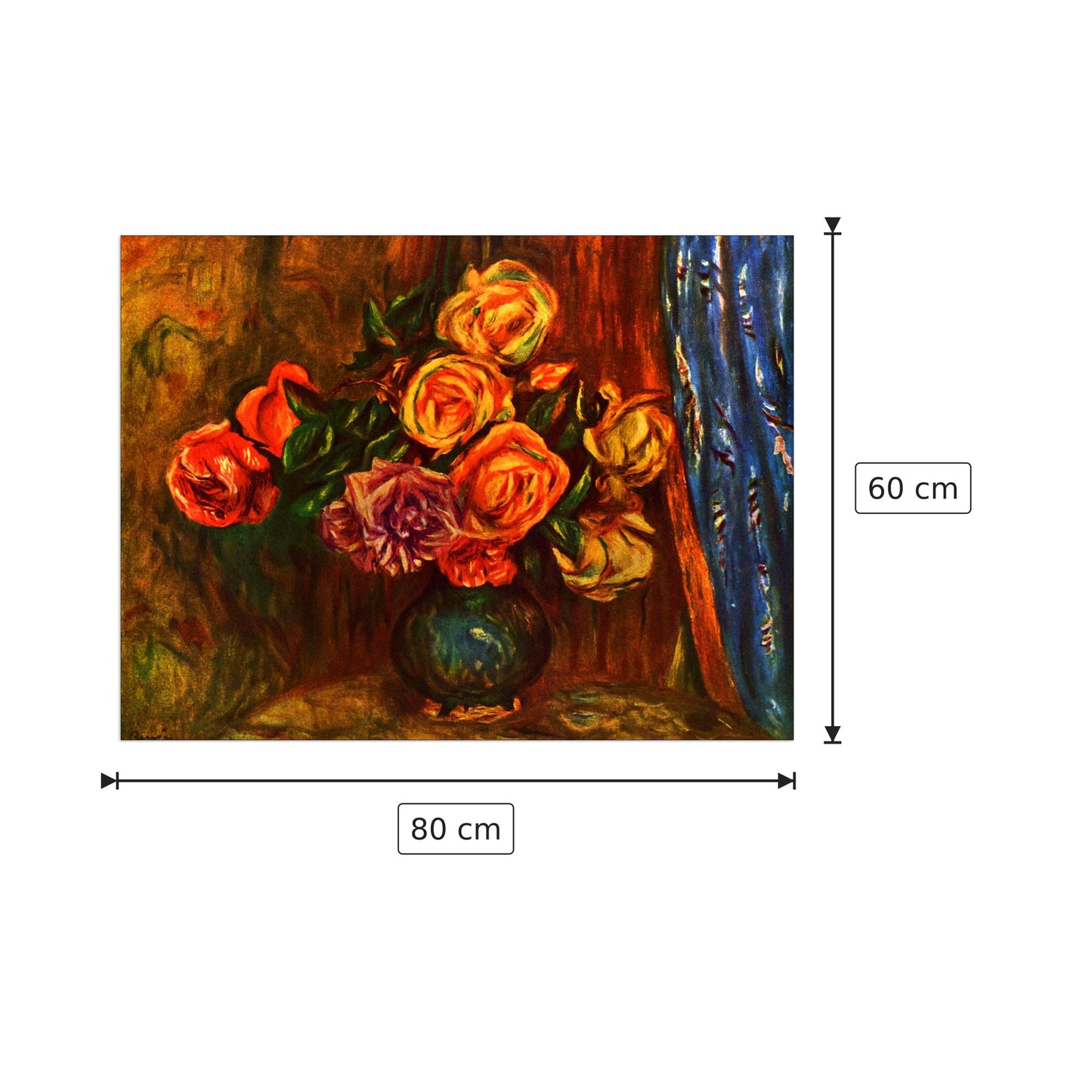 Still life roses before a blue curtain - Renoir Pierre-Auguste - cm 80x60 - Pannello in MDF