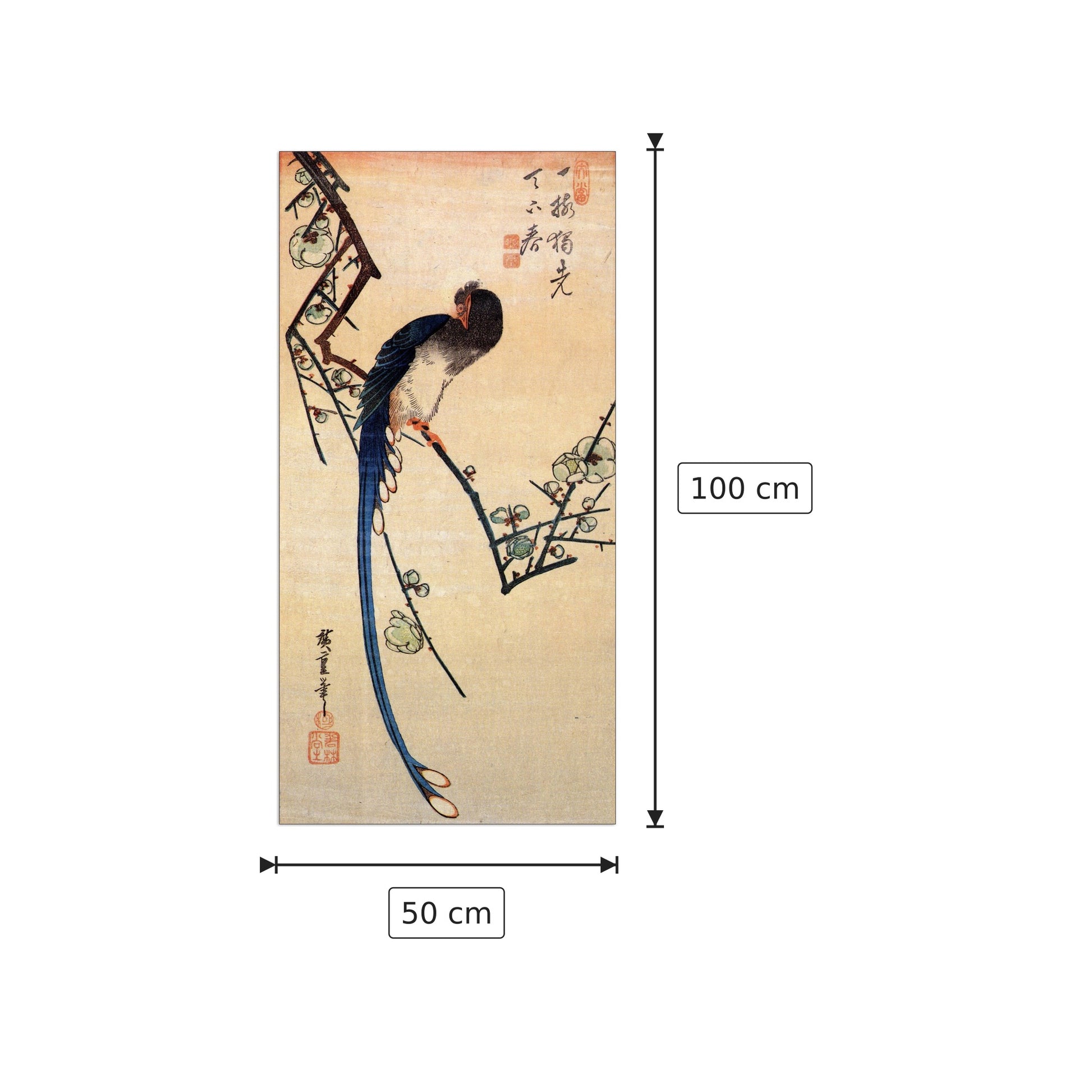 Blue bird on a plumtree - Hiroshige Utagawa - cm 50x100 - Pannello in MDF