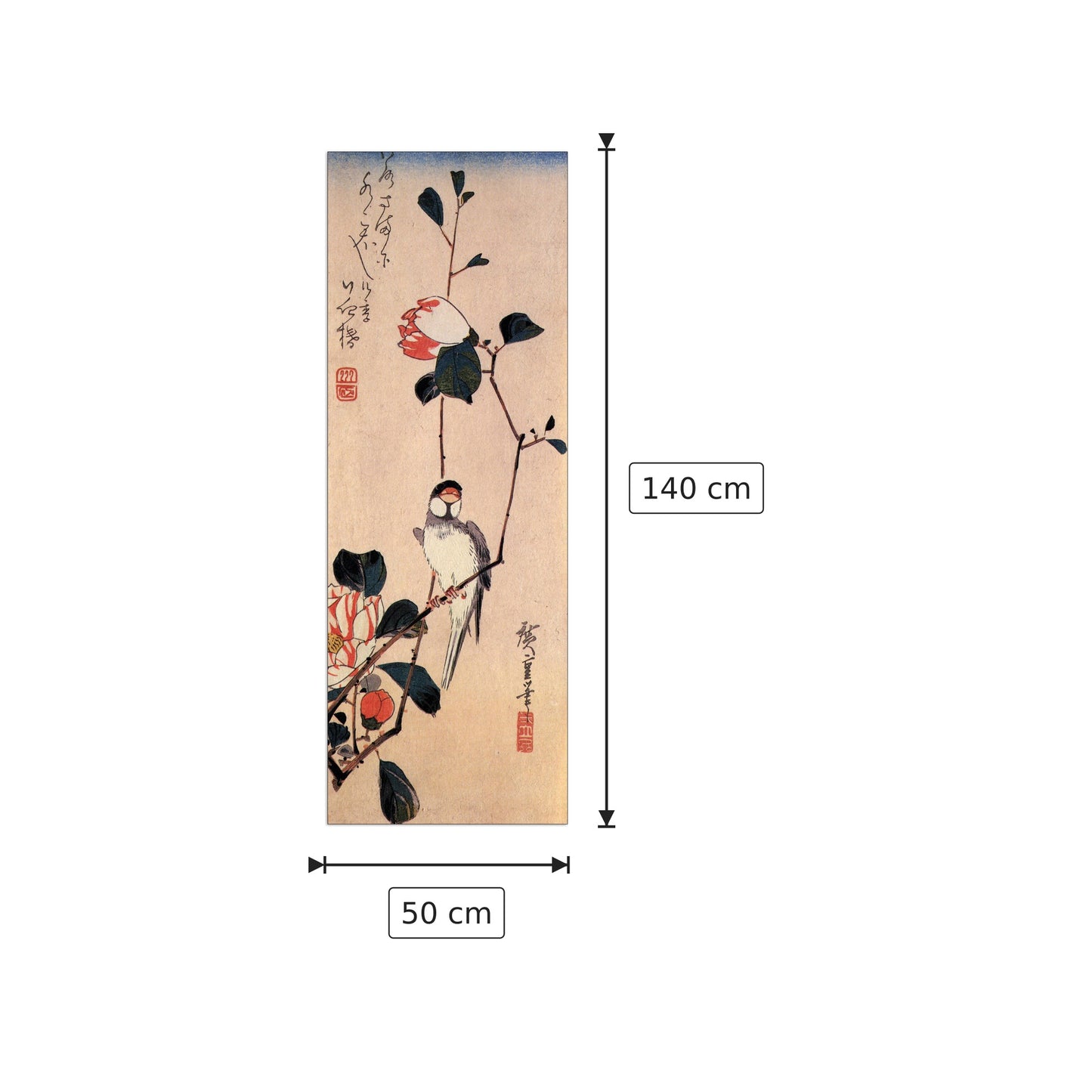 Java sparrow on a magnolia branch - Hiroshige Utagawa - cm 50x140 - Pannello in MDF