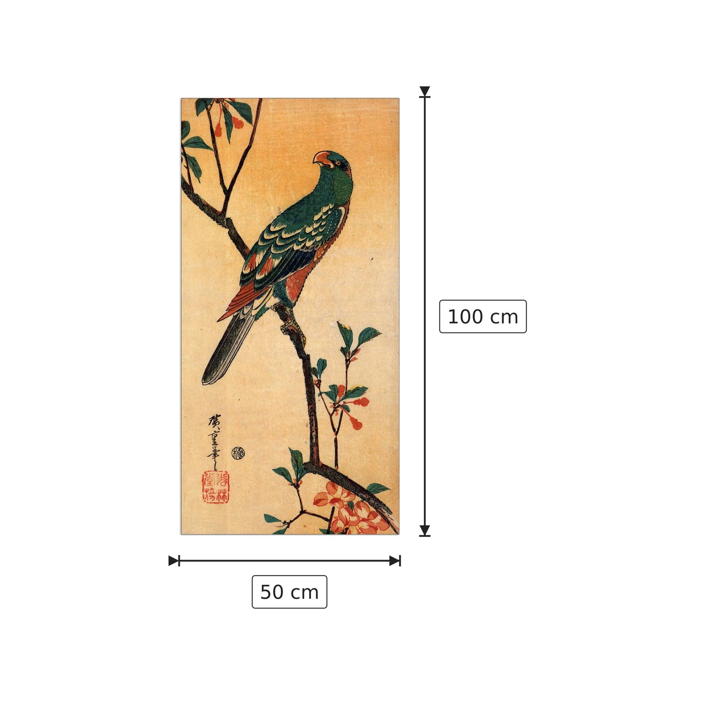Parrot on a blooming branch - Hiroshige Utagawa - cm 50x100 - Pannello in MDF