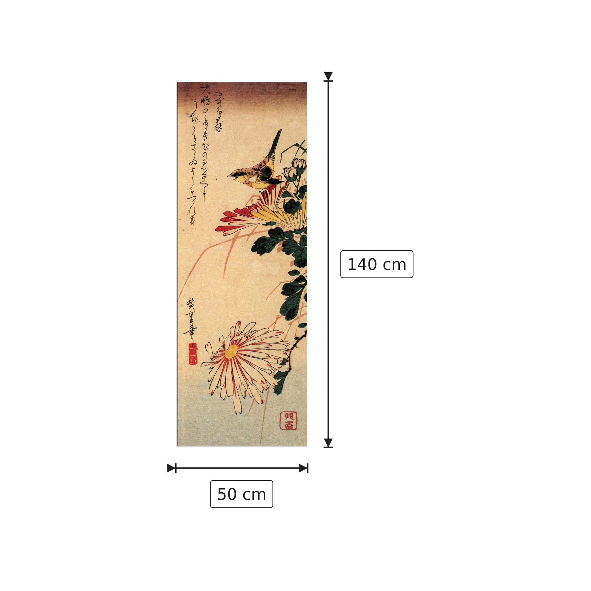 Small bird with chrysanthemum - Hiroshige Utagawa - cm 50x140 - Pannello in MDF