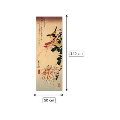 Small bird with chrysanthemum - Hiroshige Utagawa - cm 50x140 - Pannello in MDF